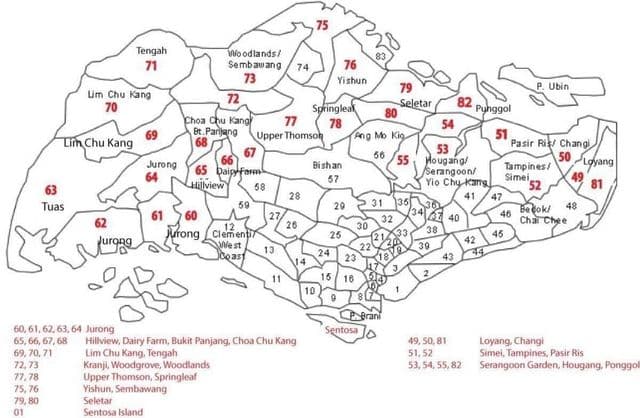 Mapa de códigos postales de Singapur