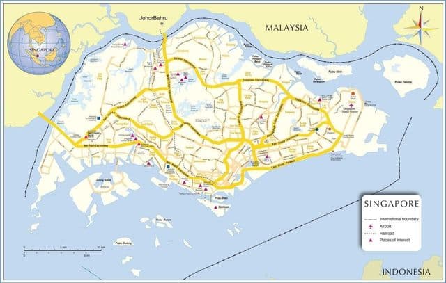 Singapur en el mapa de Singapur