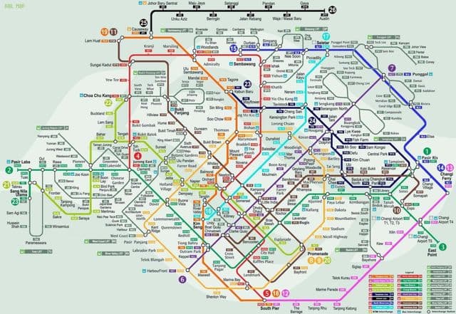 Mapa de las estaciones de ferrocarril de Singapur