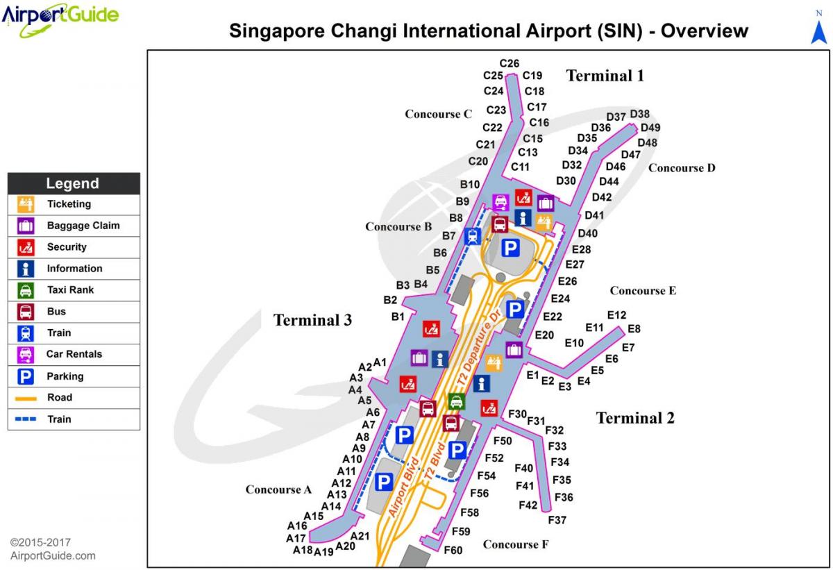 Mapa de la terminal del aeropuerto de Singapur